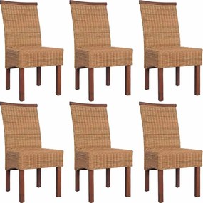vidaXL Scaune de bucătărie, 6 buc., maro, ratan natural