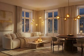 Lampa de podea moderna cu 5 globuri sticla aurie LIQUID DIAMOND