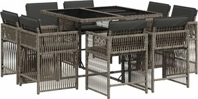 vidaXL Set mobilier grădină cu perne, 9 piese, gri, poliratan