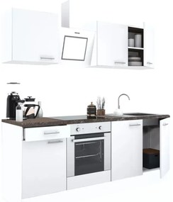 Mobilă de bucătărie Yorki 210, corp alb, față alb satinat cu element inferior al cuptorului