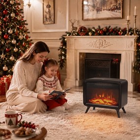HOMCOM Șemineu electric de masă 800W/1600W cu bază detașabilă, efect de flacără LED, până la 25 m², negru | Aosom Romania