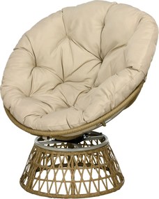 Outsunny Fotoliu din coș Fotoliu din ratan Scaun outdoor, stil boho, rezistent la intemperii, 85 cm x 70 cm x 82 cm, Crem + Natural | Aosom Romania