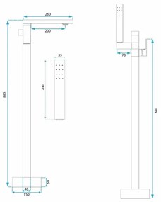 Baterie monocomanda pentru cada freestanding auriu periat Rea Tery