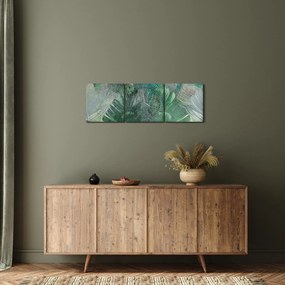 Tablou - Textura de beton cu frunze (cu ceas) (90x30 cm)