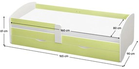 Pat de o persoană 80 cm Carecen (verde + alb) (cu somieră) (cu sp. depozitare). 1116282