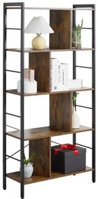 HOMCOM Bibliotecă etajeră de depozitare cu 5 nivele și compartimente deschise 74 x 30 x 157,5 cm brun rustic și negru | Aosom Romania