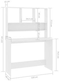 Birou cu rafturi, alb, 110x45x157 cm, PAL Alb