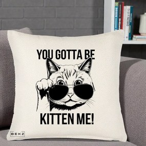 Perna Decorativa You Gotta Be Kitten Me!, 40x40 cm, Crem Reliefat, Husa Detasabila, Perna Inclusa, BEKZ®