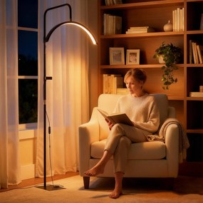 HOMCOM Lampă de Podea LED cu Cap Semilună, Înălțime și Temperatură de Culoare Reglabile, Telecomandă, Negru | Aosom Romania