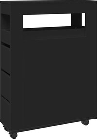 vidaXL Dulap de baie îngust cu roți, negru, lemn prelucrat