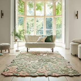 Covor verde țesut manual din lână 200x290 cm Bryony Shaped Floral – Flair Rugs