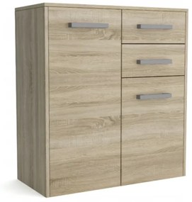 Comoda cu 2 usi si 2 sertare, 75x82x33 cm, stejar sonoma, pentru dormitor, hol, living sau birou, Bortis stejar sonoma