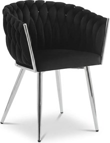 Scaun de masa din catifea ORION VELVET cu picioare argintii, negru