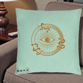 Perna Personalizata Ochiul Providentei Mistic Orange, 40x40 cm, Verde Menta, Husa Detasabila, Perna Inclusa, BEKZ®