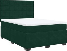vidaXL Pat box spring cu saltea, verde închis, 140x200 cm, catifea