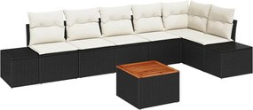vidaXL Set de canapele pentru grădină 7 pcs Negru și Crem poliratan