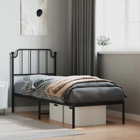 373877 vidaXL Cadru de pat metalic cu tăblie, negru, 75x190 cm