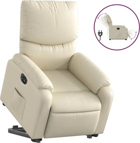 vidaXL Fotoliu rabatabil electric cu ridicare, crem, piele ecologică