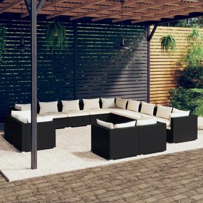 3102903 vidaXL Set mobilier de grădină cu perne, 13 piese, negru, poliratan