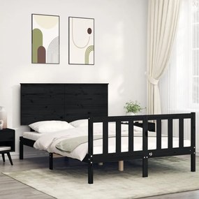 3193375 vidaXL Cadru de pat cu tăblie dublu mic, negru, lemn masiv
