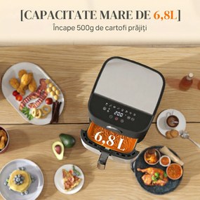 HOMCOM Friteuză cu Aer de 8L 1700W cu 8 Programe și Display LED Negru | Aosom Romania