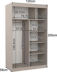 Dulap cu uși glisante COLLIN – 120x58x200 cm – Cașmir