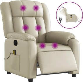 vidaXL Fotoliu electric de masaj rabatabil, crem, piele ecologică
