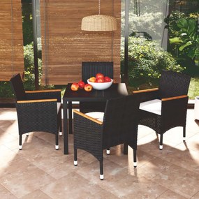 3095016 vidaXL Set de masă pentru grădină cu perne, 5 piese, negru, poliratan