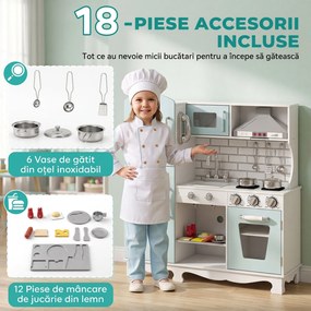 AIYAPLAY Bucătărie din lemn pentru copii, cu lumini, sunete, accesorii, frigider, cuptor și aparat de cafea, verde deschis | Aosom Romania