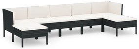 Set mobilier de gradina cu perne, 7 piese, negru, poliratan 2x colt + 3x mijloc + 2x suport pentru picioare, 1