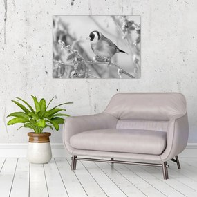 Tablou pe sticlă - O pasăre în timpul iernii (70x50 cm)