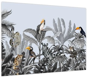 Tablou pe sticlă - Jungla ilustrată (70x50 cm)