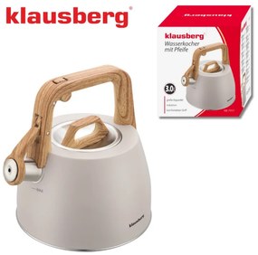 Ceainic cu fluier Klausberg KB-7917, 2,5 l, Maner izolat termic, Inductie, Bej
