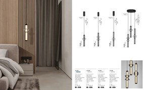 Pendul LED modern, Metal, Negru, Sticla, Fumurie, Ulon