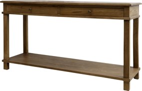 Masă consolă din lemn masiv, natur, cu 2 sertare și raft jos, 81 x 158 x 44 cm, „Marseille”