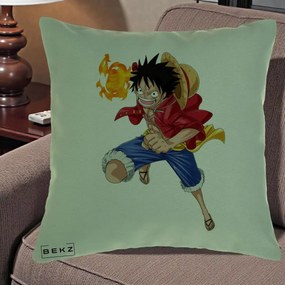 Perna Personalizata One Piece Luffy Gear Second Foc, 40x40 cm, Verde, Husa Detasabila, Perna Inclusa, BEKZ®
