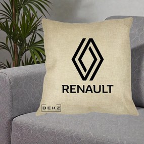 Perna Personalizata cu emblema Renault, 40x40 cm, Crem, Husa Detasabila, Perna Inclusa, BEKZ®