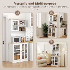Homcom Bufet Modern din Lemn MDF cu Vitrine, Spațiu Depozitare, pentru Sufragerie și Bucătărie, 80x37x183 cm, Alb | Aosom Romania