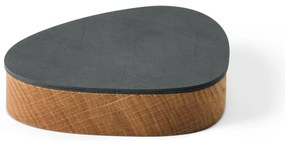Cutie de depozitare gri antracit-în culoare naturală din lemn și din piele ecologică cu capac, decorativă 14x12,5x3,5 cm Curve Nupo – LIND DNA