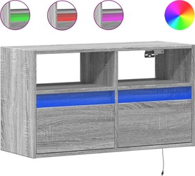 vidaXL Comodă TV de perete cu lumini LED, gri sonoma, 80x31x45 cm