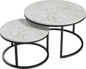 HOMCOM Set 2 Masute de Cafea care se Suprapun, Masute pentru Salon Rotunde din Metal si MDF Efect Marmura, Gri si Negru