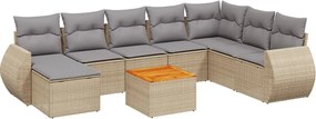 vidaXL Set canapele de grădină, 9 piese, cu perne, bej, poliratan