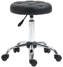HOMCOM Scaun Rotativ cu Roti, Rotund, Scaun pentru Coafor și Estetician cu Înălțime Ajustabilă, Tapițat în Piele Ecologică, Ø35.5x51-67 cm, Negru