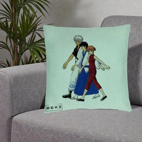 Perna Personalizata Gintama Trio Gintoki Shinpachi Kagura, 40x40 cm, Verde Menta, Husa Detasabila, Perna Inclusa, BEKZ®