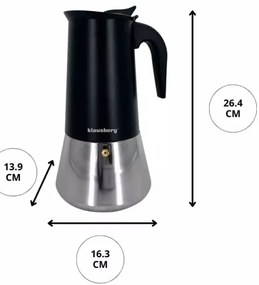 Cafetieră moca Klausberg KB 7847, 12 cesti, 600 ml, Otel inoxidabil, Inductie, Negru/Inox