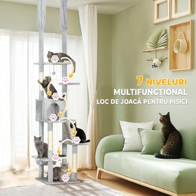 PawHut Copac zgârietoare de tavan cu înălțime ajustabilă 225-255cm Gri deschis | Aosom Romania