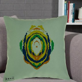 Perna Decorativa Oval Abstract Multicolor, 40x40 cm, Verde, Husa Detasabila, Perna Inclusa, BEKZ®