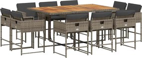 vidaXL Set mobilier de grădină cu perne, 11 piese, gri, poliratan