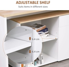 HOMCOM Birou cu Blat Extensibil pentru PC și Bibliotecă, 140x117x76 cm, Alb | Aosom Romania