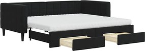 vidaXL Pat de zi cu extensie și sertare, negru, 90x190 cm, catifea